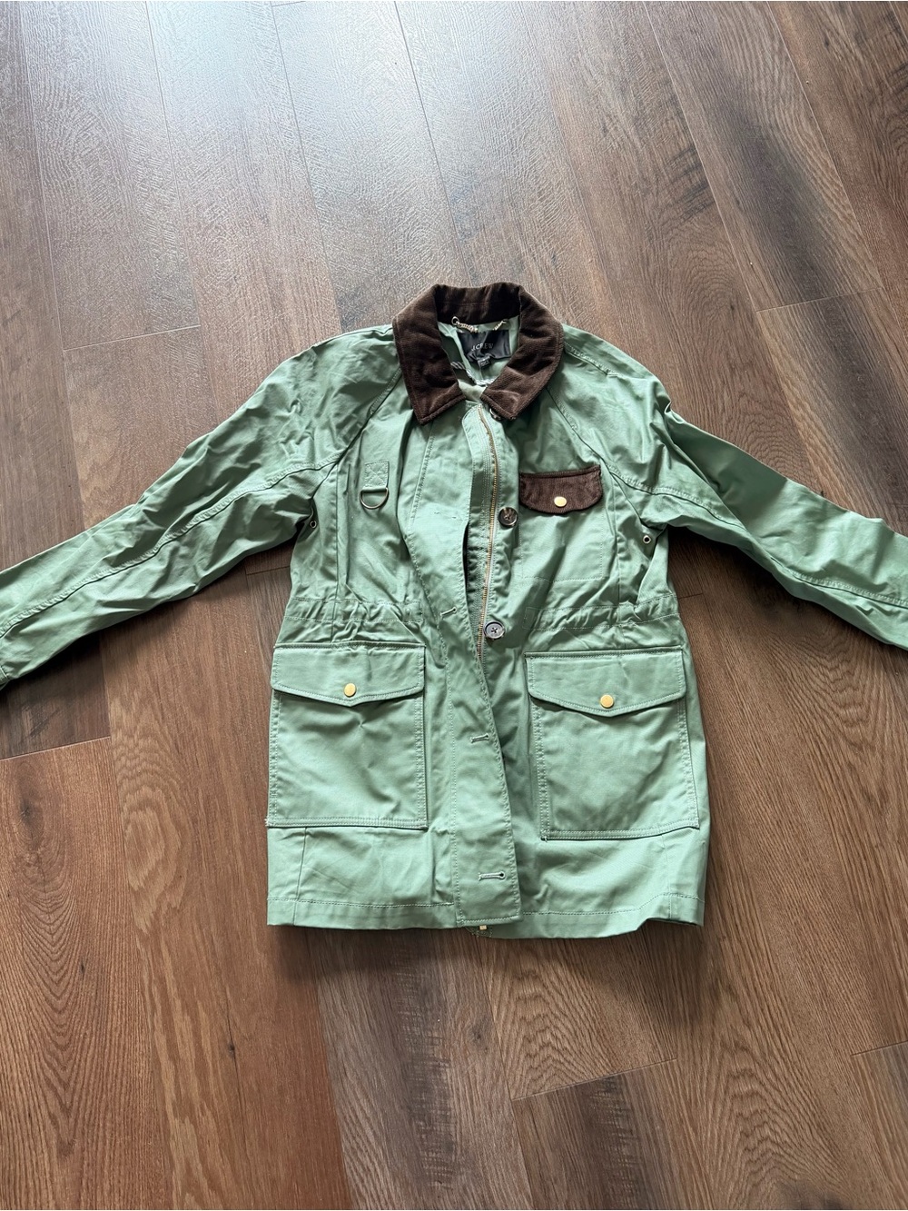J. Crew Olive Green Utility Jacket with Brown Corduroy Collar - Picture 10 of 10